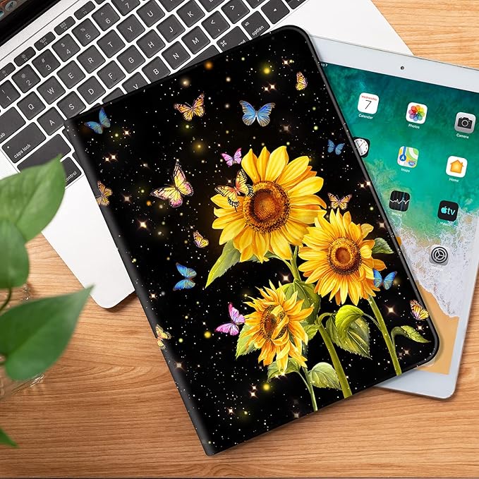 for iPad 6Th/5th Generation Case, for iPad Cover 6th/5Th Generation, for iPad Air/Air 2 Case for iPad 9.7 Cover Auto Wake/Sleep Multi-Angle Viewing Adjustable Stand Sunflower Butterfly