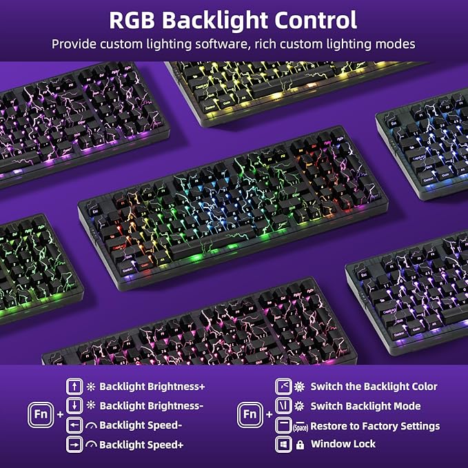 ZORNHER ZH980 Mechanical Keyboard Wireless,95% Creamy Keyboard with Number Pad,Lightning PC Keycaps,Gaming Keyboard with Number Pad,Creamy Sounding Linear Switches,Full Size,2.4GHz/USB-C/BT5.0