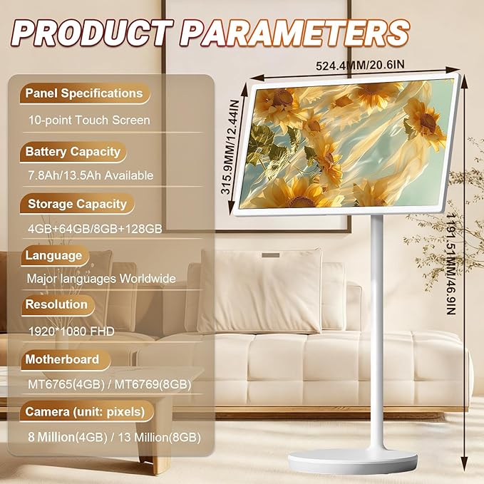 21.5" 24" 27" 32" Smart Mobile Monitor Portable Touch Screen TV with 8MP/13MP Camera Entertainment Display(8+128GB(4K),24IN)
