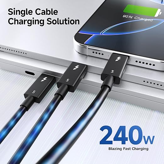 Cable Matters [Intel Certified] 80Gbps Thunderbolt 5 Cable with up to 120Gbps Bandwidth Boost and 240W Charging - 0.3m / 1ft, Compatible with Thunderbolt 4, USB4, and USB C, Black