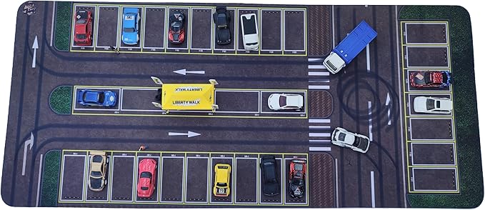 XXL 1/64 Scale Parking Lot Mouse Pad 90x40cm Non-Slip Rollable Desk Mat | Large Diorama Playmat for Hot Wheels, Matchbox, Mini GT, Tarmac, Inno64 and Diecast Car Collectors.