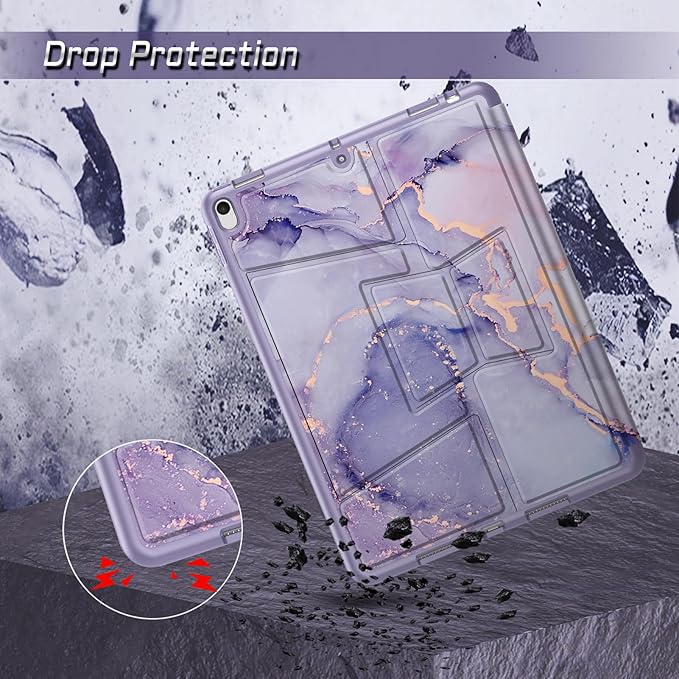 Fintie Magnetic Stand Case for iPad Air 10.5" (3rd Generation) 2019 / iPad Pro 10.5" 2017, Multi-Angle Viewing Rugged Soft TPU Back Cover with Pencil Holder, Auto Wake/Sleep (Lilac Marble)