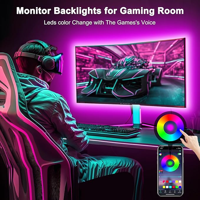 Daymeet LED Lights RGB Backlight, 16.4ft Strip for 65-85 inch TV Behind, Music Sync USB Bluetooth APP Remote Control Color Changing Light for Gaming Room