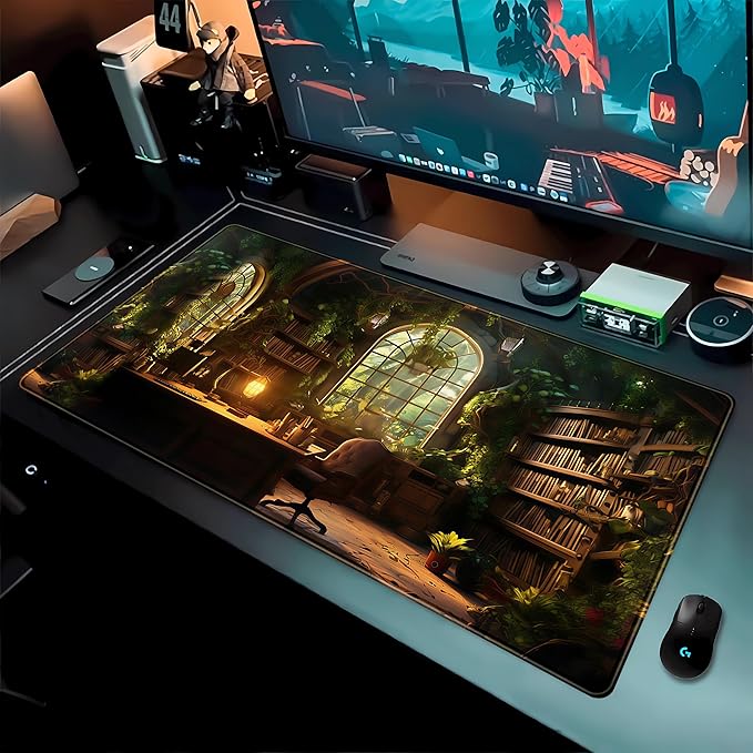 Large Desk Mouse Pad Enchanted Library Desk Mat, Extended Gaming Mouse Mat, Office Home Keyboard Pad, Magical Forest Computer Mats XXL, Full Desktop Mat Aesthetic PC Accessories 31.5" x 15.75"