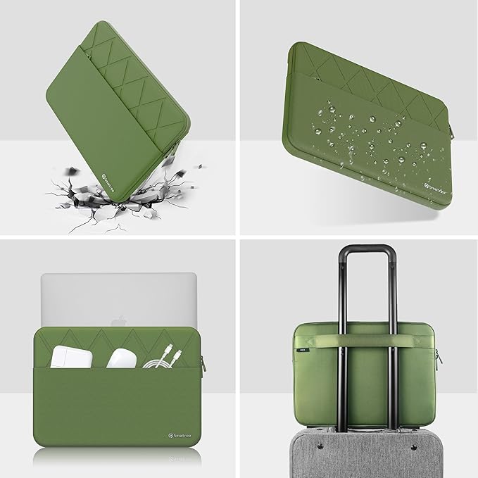 Smatree Laptop Sleeve for 13.6 inch MacBook Air M4 2025/M3 2024(3113)/M2 2022(A2681),Case with Accessory Pocket,YKK Zipper,Patented Shockproof Design,Green(E455G)