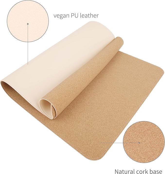 RENMTURE Dual-Sided Mouse Pad, Natural Cork & PU Leather Large Desk Pad for Office and Home Work, Desk Protector Non-Slip, Waterproof, Easy Clean (Apricot, 32"x16")