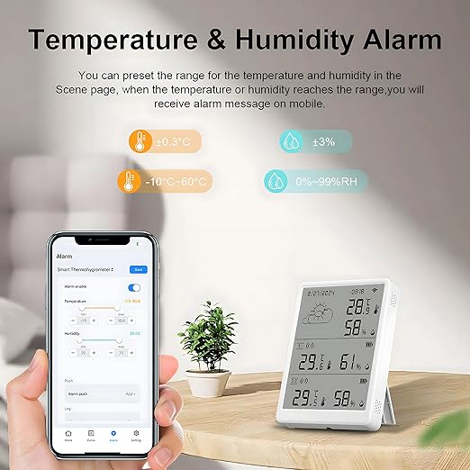 WiFi Thermometer Hygrometer Sensor, Temperature and Humidity Monitoring via app, 100m Range, Compatible with Alexa (4 sensors + basestation)