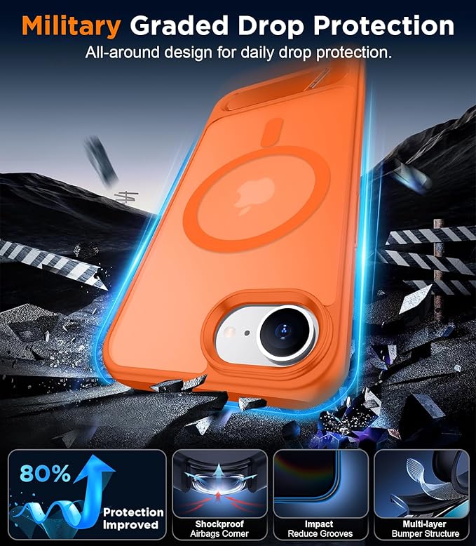 Magnetic Compatible with iPhone 16E Case, [Built-in Invisible Kickstand][Compatible with MagSafe][Military Grade Shockproof] Slim Translucent Matte Case for iPhone 16E 6.1" 2025