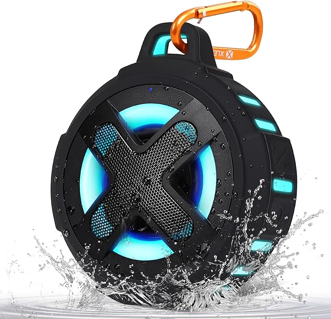 Upgraded, IP67 Waterproof Bluetooth Speaker, Silicone Case,10W Pro Sound&Deep Bass,24H Playtime, with Lights,Clip,Floating,for Shower,Beach essentials, Kayak Paddle Board Boat Lake Camping accessories