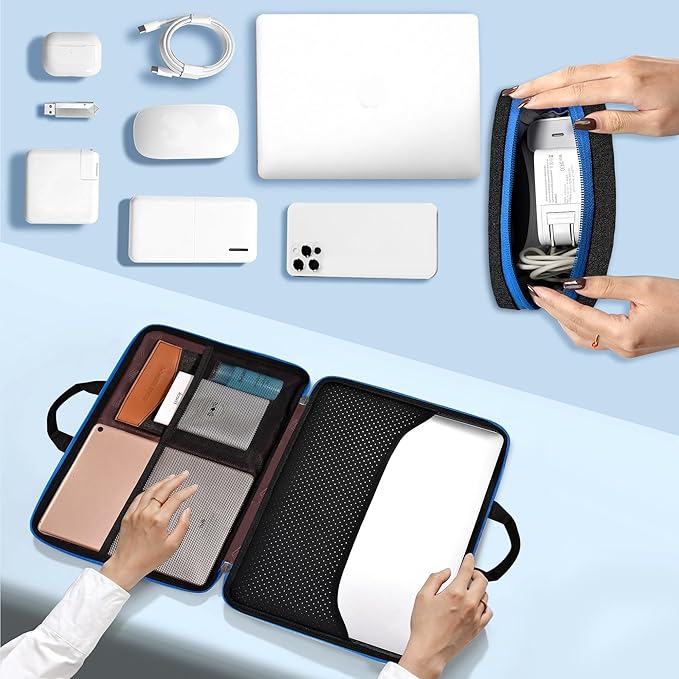 Hseok 13 14 inch Laptop Case Sleeve with Small Case,TSA Computer Handbag Compatible with MacBook Neo/Pro 14 M5/M4/M3/M2/M1,All Models 13.3" MacBook Air/Pro,XPS 13/14,Most 13-14 Notebooks,Black-Blue