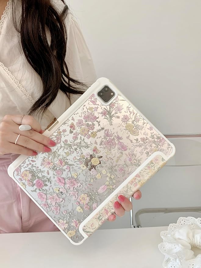 Auto Sleep/Wake Adjustable Stand Leather Folio Case with Kickstand Stylus Holder for Apple iPad 10.2-inch 9 9th Generation 2021 Yellow Flowers Floral Vintage Classic Warm Cute Special Girls Women