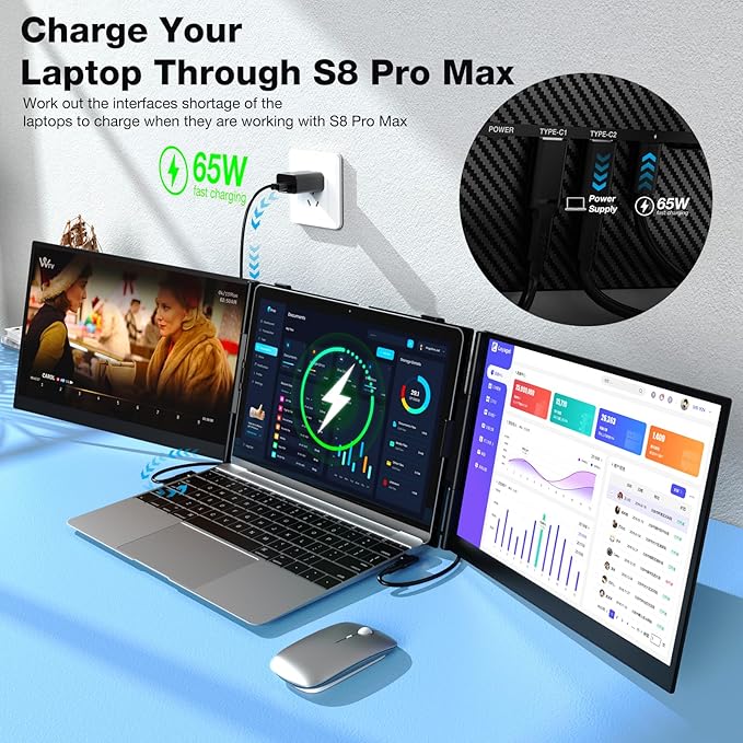 Laptop Screen Extender, Ultra-Thin 15.3" FHD 1200P 16:10 Portable Monitor for Laptop, Lightweight Travel Monitor Extender Plug & Play for 14.2"-17.3" Laptops, Compatible with Wins/Mac/Android/Chrome