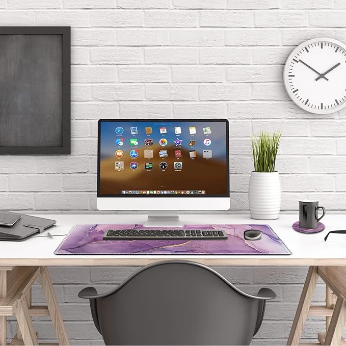 AIMSA Large Gaming Mouse Pad, XXL Keyboard Mouse Mat Extended Desk Pad with Stitched Edges, Durable Non-Slip Base Mousepad for Home Office, 35x15.7inch, Purple Marble