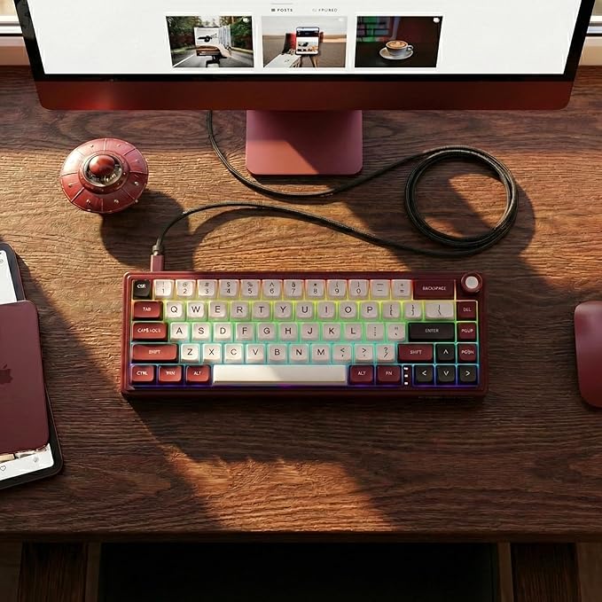 RK ROYAL KLUDGE R65 Wired Mechanical Keyboard with Volume Knob, 60% Percent RGB Backlit Gaming Keyboard Gasket Mount with PBT Keycaps, MDA Profile, QMK/VIA, 66 Keys Hot Swappable Light Switch, Red