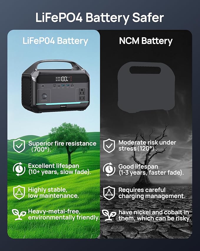 DARAN Portable Power Station 350W (600W Surge), Solar Generator 288Wh(90,000mAh) LiFePO4 Battery Backup with AC Outlets, 7-Port Design Power Bank for Camping, Hurricane Emergency RV
