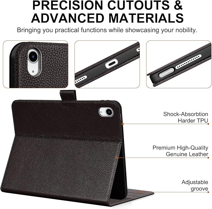 Genuine Leather Case for iPad Air 11" M4 2026/M3 2025/M2 2024, 5th/4th Gen 10.9" | with Pencil Holder and Adjustable Stand, Magnetic Closure, Auto Wake/Sleep Cover | Dark Brown