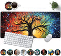 Large Mouse Pad, 31.5 x 11.8in Extended Gaming Mouse Pad with Stitched Edges, XXL Mousepad Protector Non Slip Rubber Base for Office and Home Writing Mat, Colorful Tree of Life Pattern Black Desk Mat