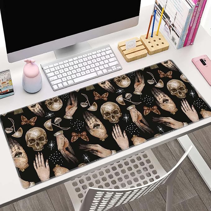Gaming Large Mouse Pad with Stitched Edges, Witchcraft Magical Skull Pattern Desk Mat, Extended Keyboard Pad, Non-Slip Rubber Base Desk Pad for Keyboard and Mouse, 31.5X11.8 inch
