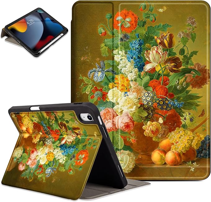 Lokigo New for iPad (A16) 11th Generation Case 2025 11 inch/iPad 10th Generation Case 2022 10.9 inch, Protective Multi-Viewing Stand Cover (Auto Wake/Sleep), Flowers