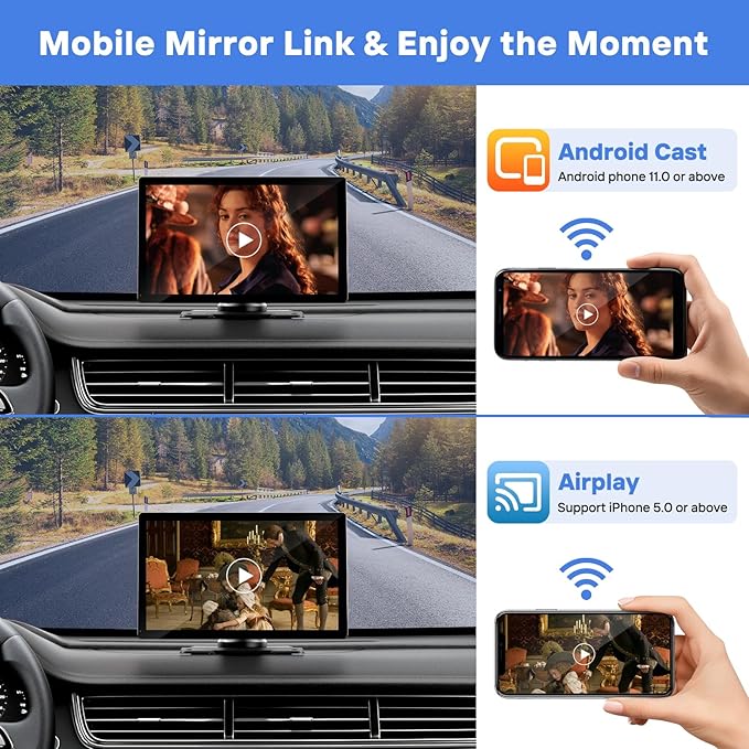 9" Wireless Apple Carplay Screen for Car with 4K Dash Cam, Portable Apple Carplay & Android Auto with 1080p Backup Camera DVR, Voice Control/GPS Navigation/Mirror Link/BT