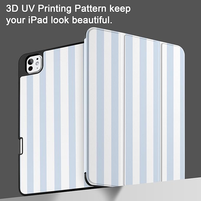 DONGKE Case for iPad Pro 11 inch (M5 2025 / M4 2024, 6th & 5th Generation) – [Built-in Pencil Holder] Ultra Slim PU Leather Trifold Stand Cover with Soft TPU Back, Auto Wake/Sleep, Blue Stripes