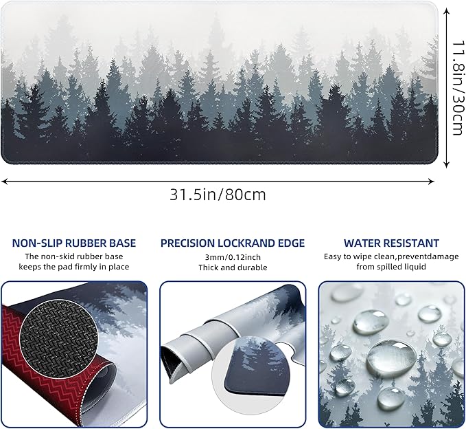 Galdas Mouse Pad For Gaming,Forest Background Pattern XXL XL Large Mouse Mat Long Extended MousePad Desk Mat Non-Slip Rubber Mice Pads Stitched Edges Thin (31.5 x 11.8 x 0.12 Inches) Tree