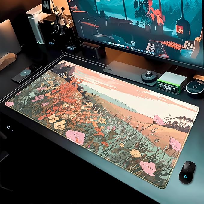 Desk Mouse Pad Large Desk Mat Botanical Flowers Mouse Mat Gaming, Extended Floral Keyboard Pad XXL, Long Desktop Laptop Mat Aesthetic Watercolor Wildflower Office Decor for Women 31.5x15.7 Inch
