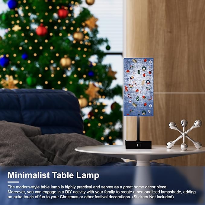 Bedside Table Lamp for Bedroom, 3 Way Dimmable Touch Lamp with USB C+A Charging Ports, Small Nightand Lamps for Bedroom Decor, Living Room, LED Bulbs Included, Upgraded Navy Blue