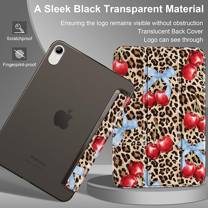 DONGKE for iPad mini 7 (A17 Pro) 2024 & iPad mini 6 2021 8.3 Inch, Slim Foldable Stand Hard PC Translucent Back Shell Smart Cover for iPad mini 7th/6th Generation [Auto Wake/Sleep] - Leopard