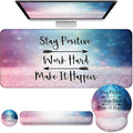 Desk Mat Set + Keyboard and Mouse Pad with Wrist Rest Support,4-in-1 Large Mousepad Computer Mats for Desktop Home & Office-Glitter Pink Blue