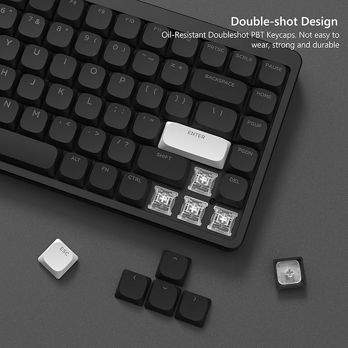 Womier Low Profile Keycaps for Mechanical Keyboard, Black Shine Through Keycaps, PBT Keyboard Key caps 60% 65% 75% 96% 100% for Cherry Gateron MX Switches, Black Backlight