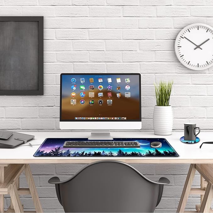 Large Gaming Mouse Pad, AIMSA Extended Mouse Pad with Stitched Edge, XL Keyboard Mouse Mat Non-Slip Rubber Base Desk Pad 31.5x15.7inch for Office Home Game Work -Forest Moon Sky