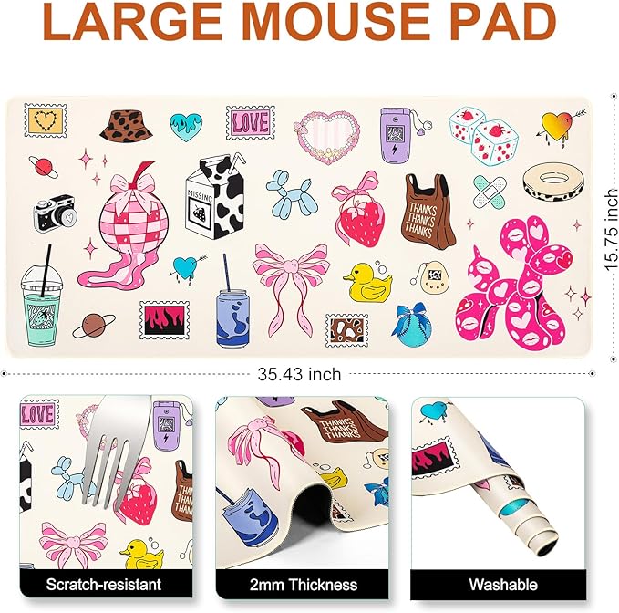 L-SPOUTTO Cute Desk Mat for Keyboard and Mouse,XXL Large Mouse Pad Non-Slip Keyboard Pad Waterproof Desktop Mat for Laptop Computer Work Game Home Office-Cartoon
