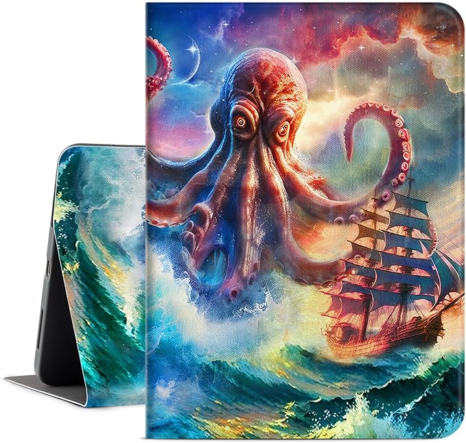 Vimorco iPad 9th/8th/7th Generation Case, Octopus Monster iPad 9th Generation Case,10.2 Inch iPad Cover, Auto Sleep/Wake, iPad Cover 9th Gen Multi-Angle View, Sailing Boat