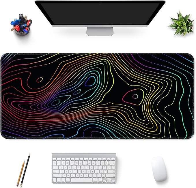 Desk Mat,Large Gaming Mouse Pad 35''×15.6'' XXL Extended Mouse Pad Mat Desk Pad with Non-Slip Base Mousepad for Computer,Office,Keyboard and Laptop - Topographic