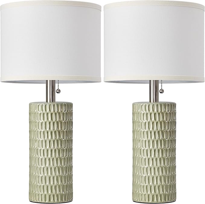 Reaketon Table Lamps for Living Room Set of 2, Ceramic Table Lamps for Bedroom, 20" Modern Lamps for Night Stands, Light Green