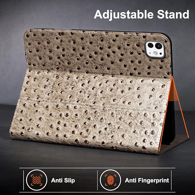Gexmil Genuine Leather Case for iPad Pro 11 Inch 4/3/2/1st Gen 2022/2021/2020/2018,Smart Folio with Pencil Holder,Protective Shockproof Real Leather Cover,Auto Sleep/Wake,Khaki