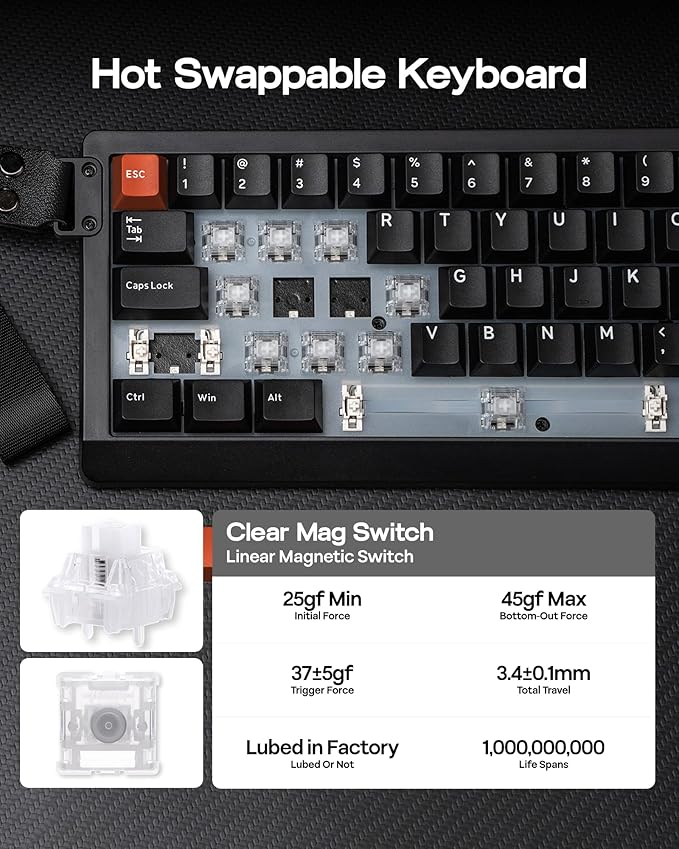 EPOMAKER HE68 Lite Hall Effect Gaming Keyboard, 8k Polling & 128K Scan Rate, 0.005mm Adjustable Trigger, 0.125ms Latency, 5-Layer Sound-Dampened, Snap Key, SOCD, A-RGB, Wired, Mac Software (Black Red)