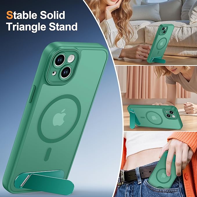 Magnetic Compatible with iPhone 15 Plus Case, [Built-in Kickstand][Full Camera Protection][Compatible with MagSafe][Anti-Fingerprint] Shockproof Phone Case for iPhone 15 Plus 6.7",Cyan