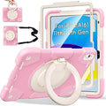Andnary Case for iPad (A16) 11th /10th Generation 11/10.9 Inch 2025/2022 with Screen Protector/360° Rotate Stand/Shoulder Strap/Pencil Holder, Shockproof iPad 11th/10th Gen Cover (Pink+White)