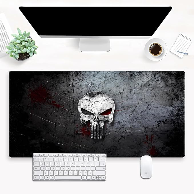 Desk Pad Mat, Extended XL Large Gaming Mousepad with Stitched Edges, Non-Slip Computer Mat Pad for Desk, Keyboard and Mouse mat 31.5 x 15.7 in (Cool Skull)