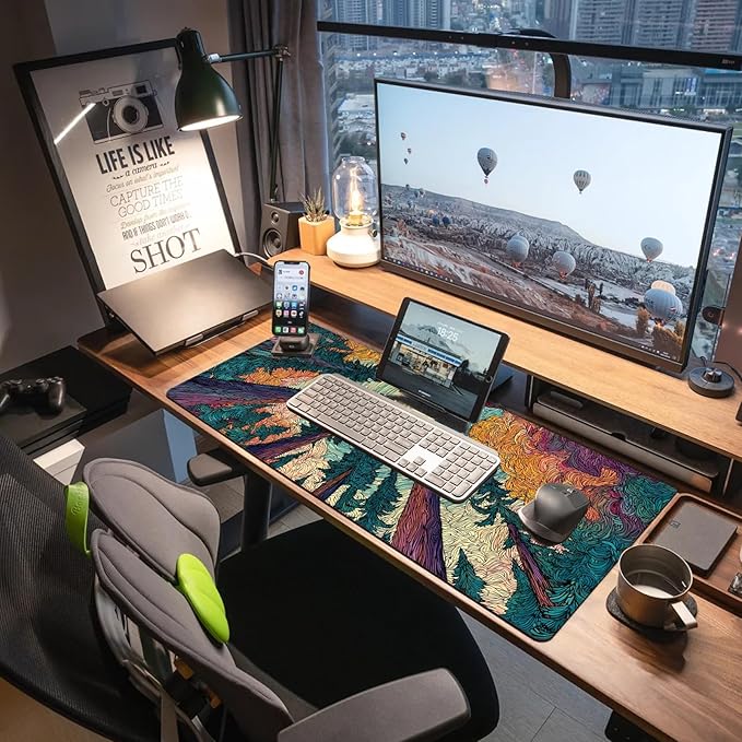 Extended Gaming Mouse Pad, Large Mouse Mat 3 mm Nature Rubber Base Mousepad with Stitched Edges, Non-Slip Desk Mat for Office Home Great Gift 31.5x11.8 Inch (Starry Forest 2)