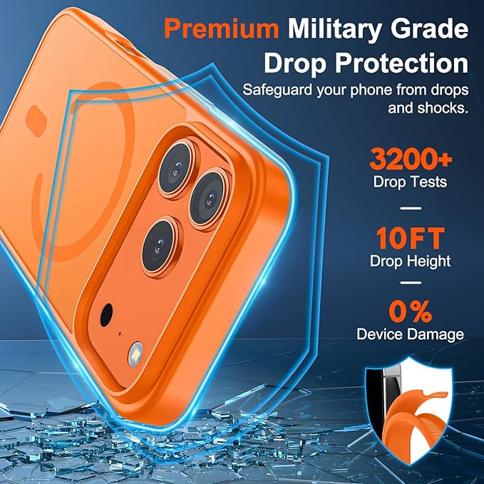 SUPFINE Magnetic for iPhone 17 Pro Max Case (Compatible with MagSafe)(Military Grade Drop Protection) Translucent Matte Shockproof Phone Cover,Starry Orange