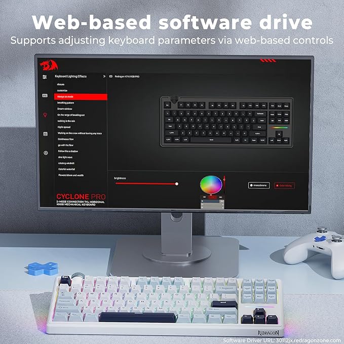 Redragon K716 Wireless Mechanical Keyboard with Knob, Gasket Gaming Keyboard in TKL Layout, Hot swap Pre-Lubed Switches, RGB Backlight, for PC/Mac (White)
