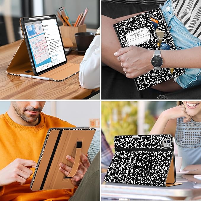 DTTO for iPad Pro 13 inch Case (M5/M4) 2025/2024, Premium Leather Business Folio Stand Cover with Pencil Holder - Auto Wake/Sleep & Multiple Viewing Angles, Built in Hand Strap & Pocket, Book