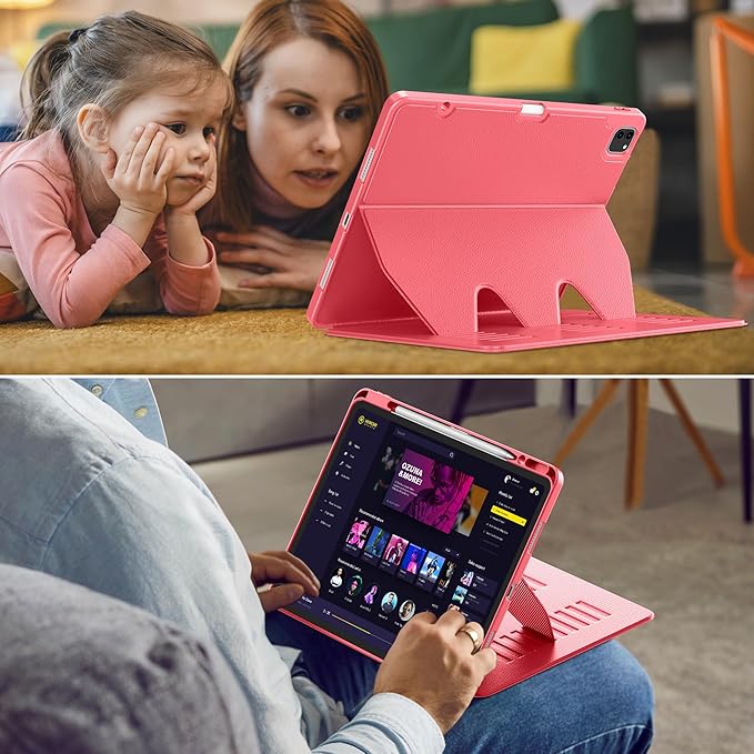 VIKESI Case for iPad Pro 12.9 6th / 5th / 4th / 3rd Generation Case 2022/2021/2020/2018,Multiple Angles Magnetic Stand Cover,Shockproof Soft Back,Pencil Holder,and Auto Sleep/Wake,Red