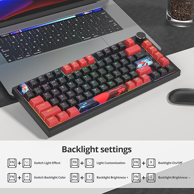 75% Mechanical Gaming Keyboard with Hot Swappable RGB Backlit Custom Knob, Gasket Mount USB Wired Keyboard, 82 Red Black Linear Red Switch Keys