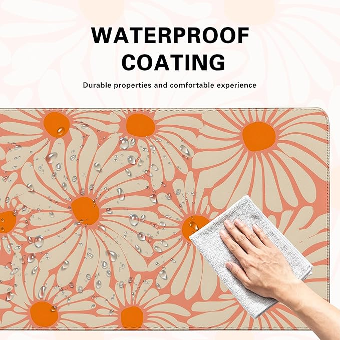 Desk Cover Mat, Extended Large Anime Mouse Pad, Computer Laptop Mat Desk Decor for Office Game Home 31.5 X 15.7 Inch (Orange Floral)