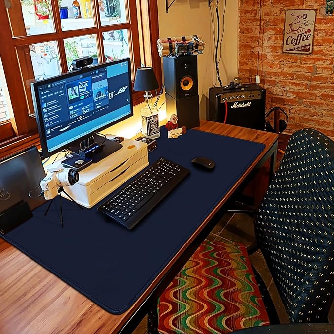 Large Gaming Mouse Pad with Stitched Edges, 47.3 X 23.6 in Desk Pad Durable Non-Slip Natural Rubber Base, Waterproof Computer Keyboard Mat for Esports Pros, Gamer, Desktop, Blue