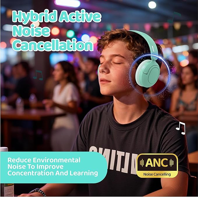 MIDOLA Kids Bluetooth Headphones Active Noise Cancelling Lightweight Wireless Headphone for Kid Volume Limited 85/94dB Foldable Over-Ear Headset with Mic,68 Hours Playtime,for Toddler Child Green